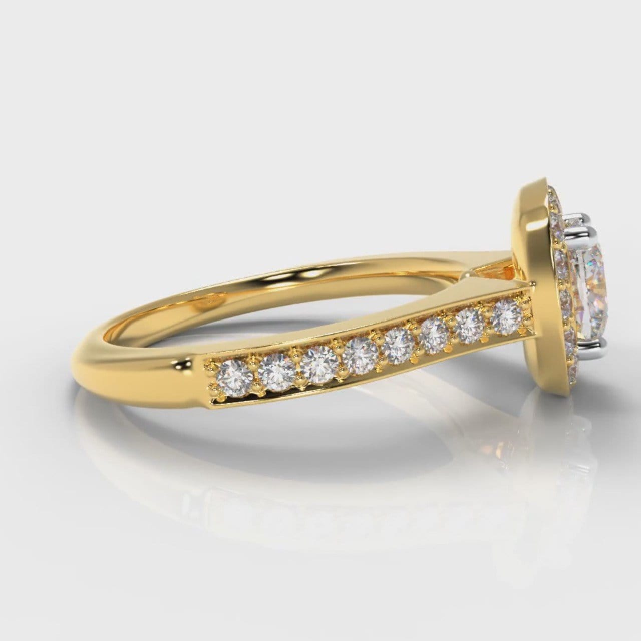Pavé Cushion Cut Diamond Halo Engagement Ring - Yellow Gold
