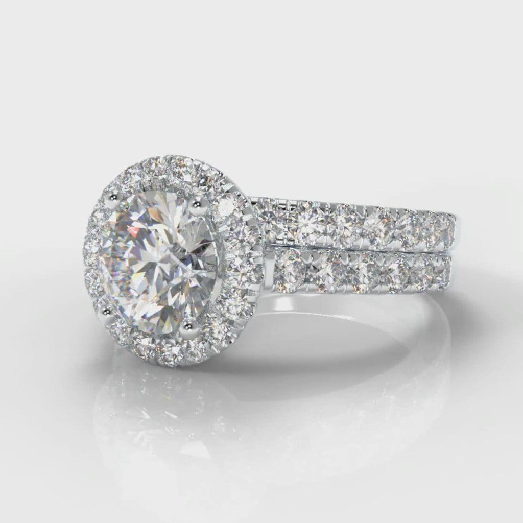 Micropavé Round Brilliant Cut Diamond Halo Bridal Set