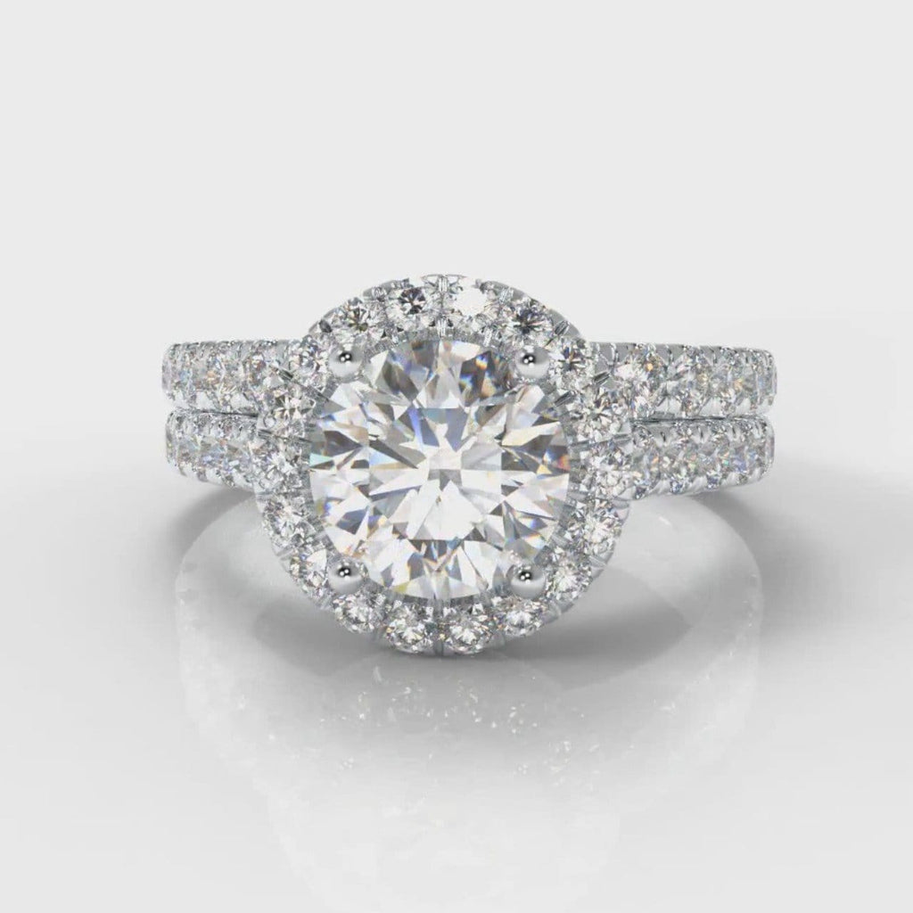 Micropavé Round Brilliant Cut Diamond Halo Bridal Set