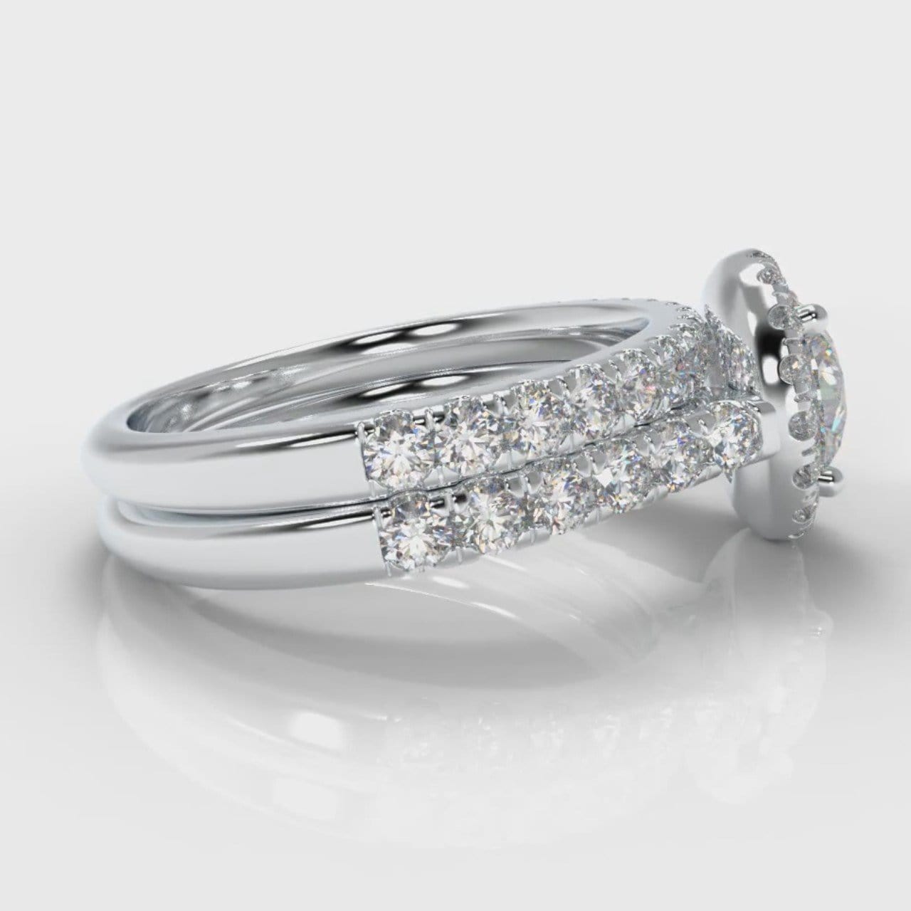 Micropavé Round Brilliant Cut Diamond Halo Bridal Set