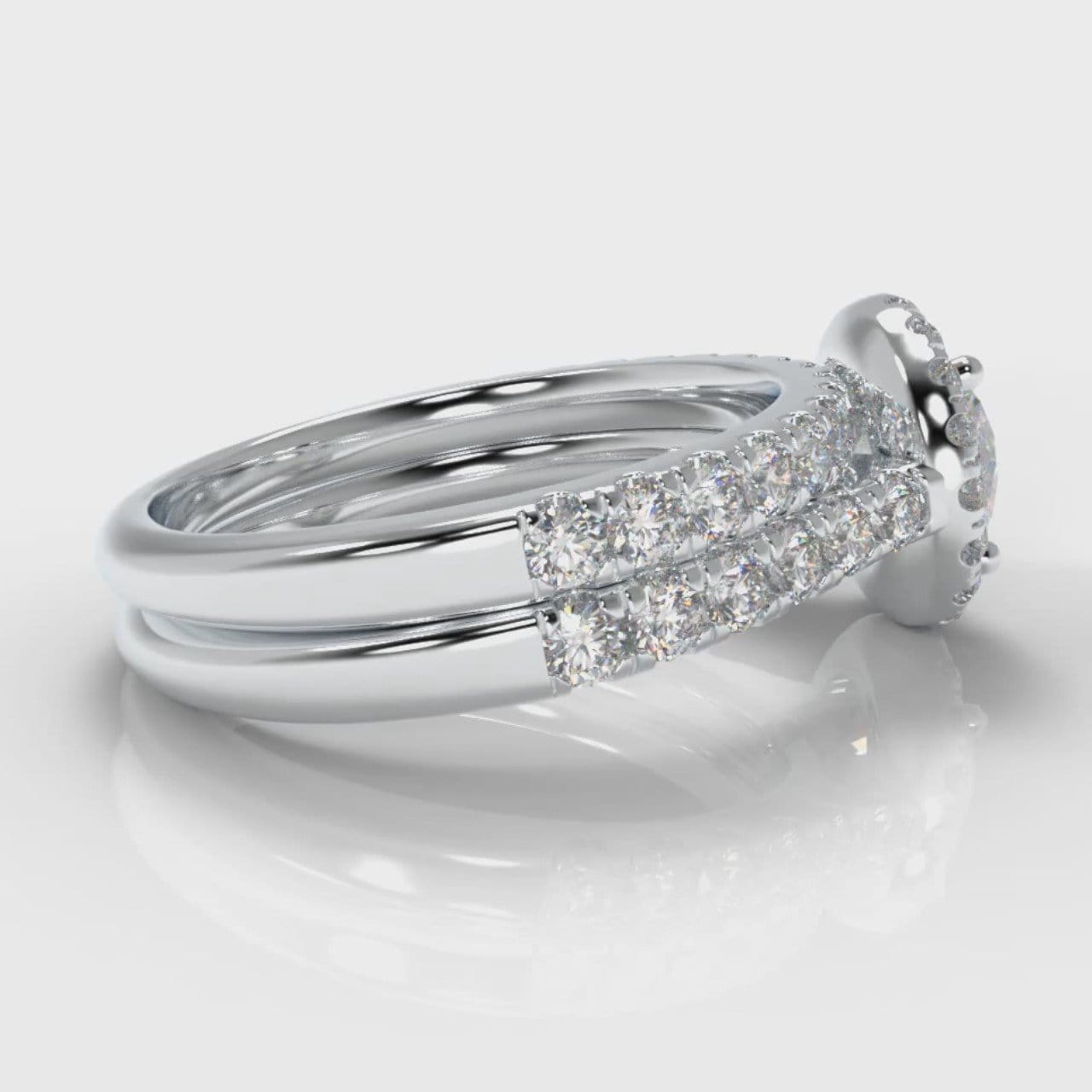 Micropavé Round Brilliant Cut Diamond Halo Bridal Set