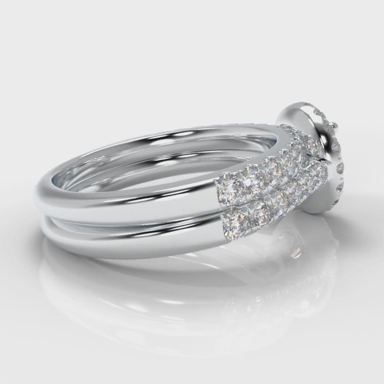 Micropavé Round Brilliant Cut Diamond Halo Bridal Set