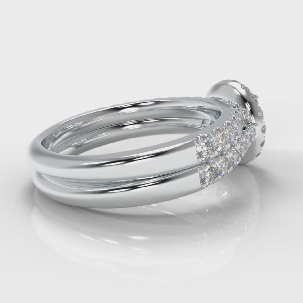 Micropavé Round Brilliant Cut Diamond Halo Bridal Set