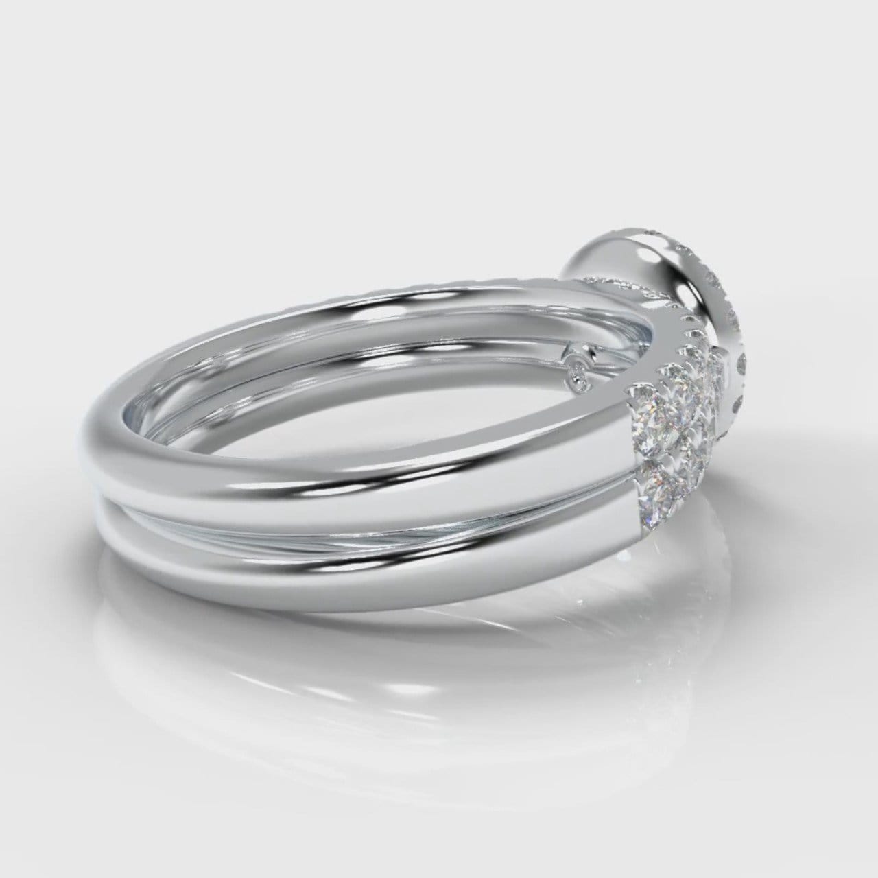 Micropavé Round Brilliant Cut Diamond Halo Bridal Set