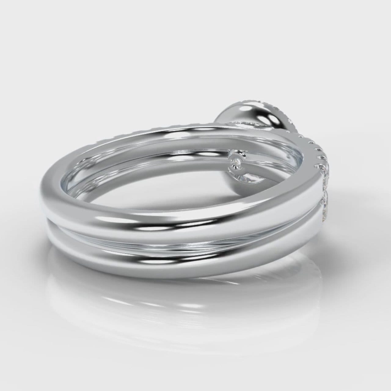 Micropavé Round Brilliant Cut Diamond Halo Bridal Set