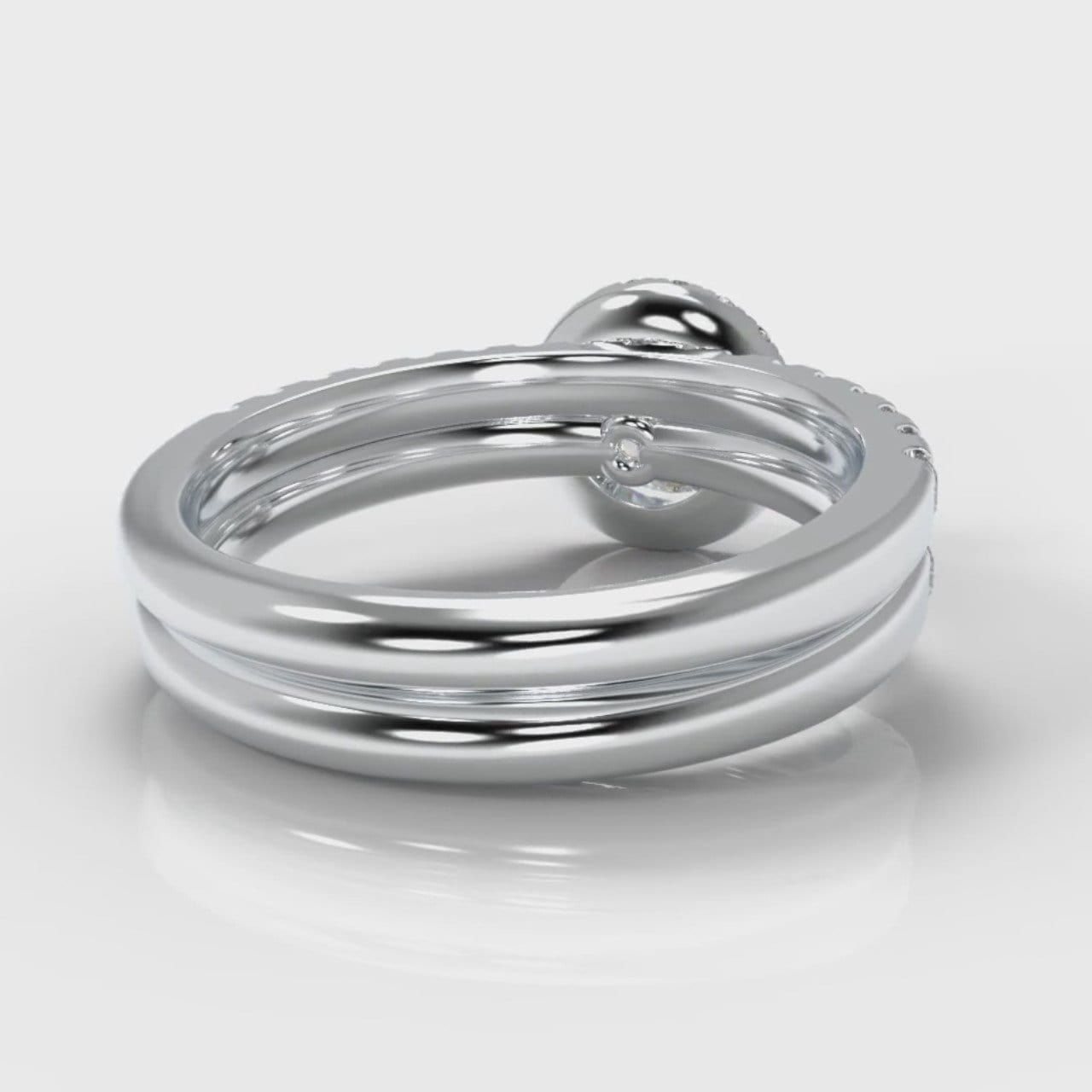 Micropavé Round Brilliant Cut Diamond Halo Bridal Set