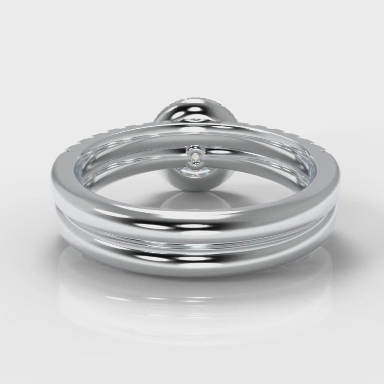 Micropavé Round Brilliant Cut Diamond Halo Bridal Set