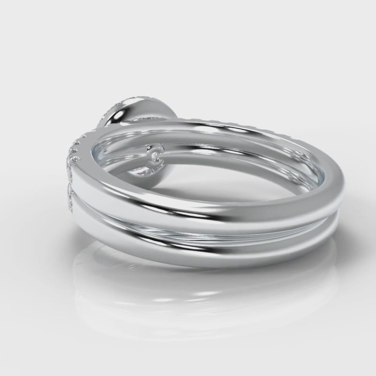 Micropavé Round Brilliant Cut Diamond Halo Bridal Set