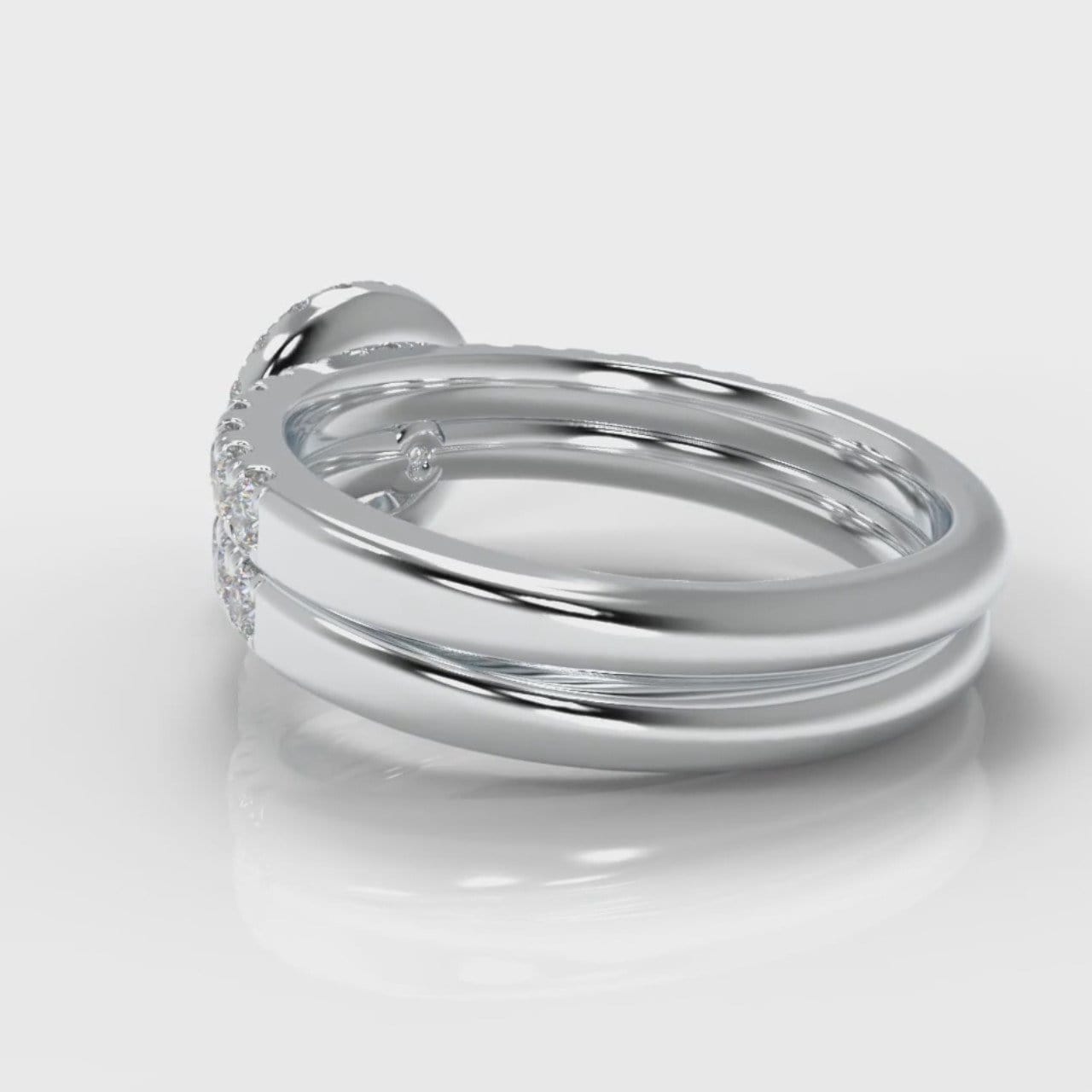 Micropavé Round Brilliant Cut Diamond Halo Bridal Set