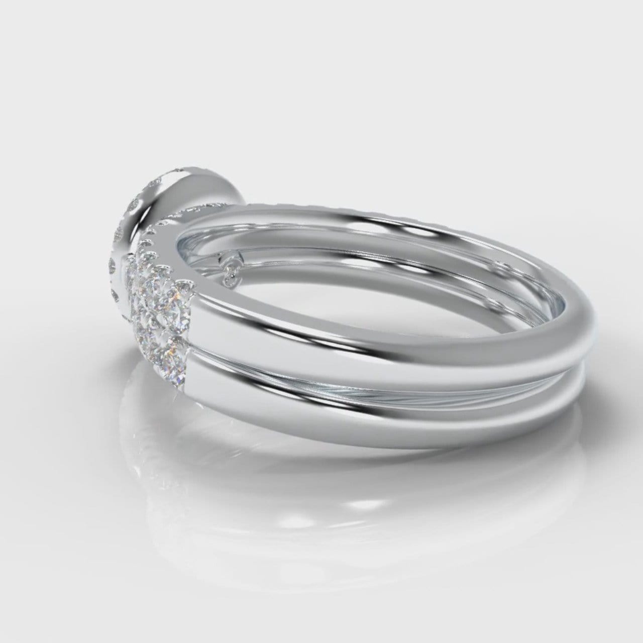 Micropavé Round Brilliant Cut Diamond Halo Bridal Set