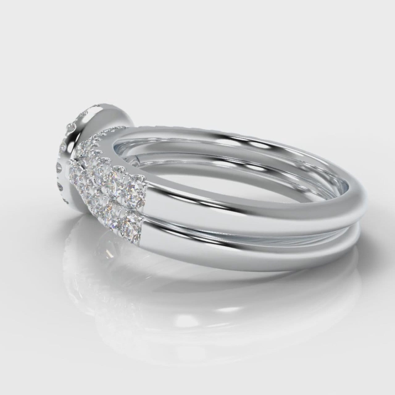 Micropavé Round Brilliant Cut Diamond Halo Bridal Set