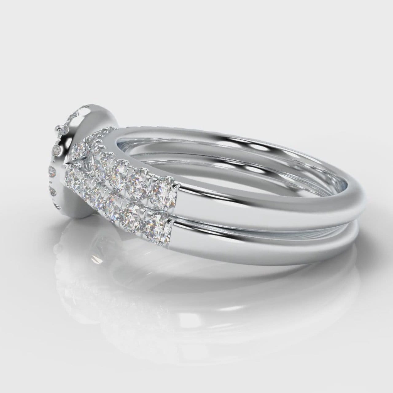 Micropavé Round Brilliant Cut Diamond Halo Bridal Set