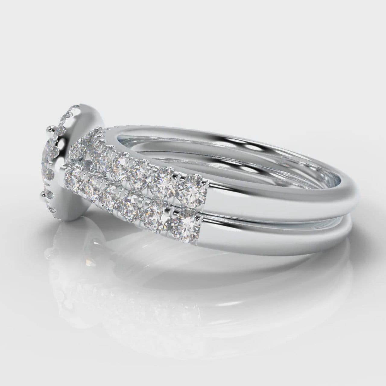 Micropavé Round Brilliant Cut Diamond Halo Bridal Set