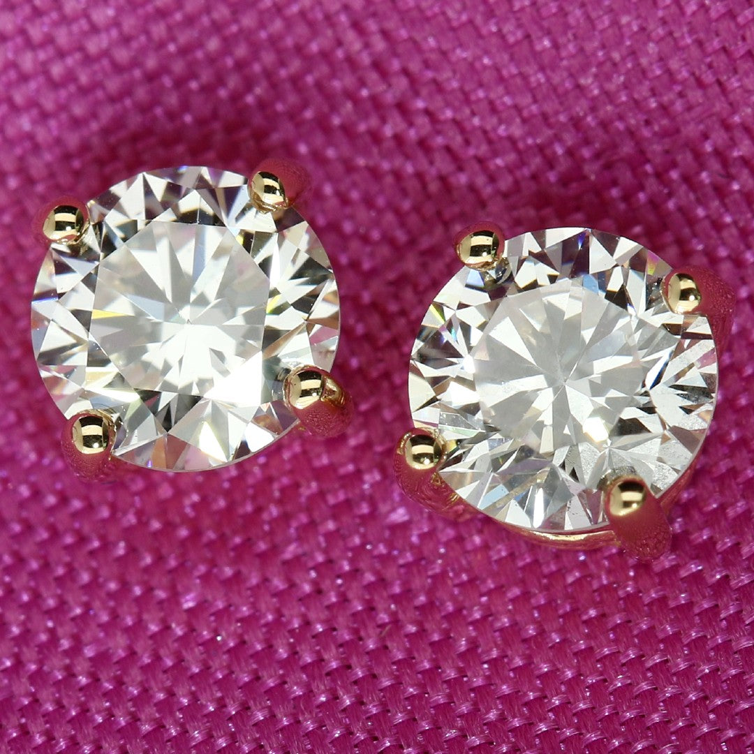 Four Claw Diamond Stud Earrings (Lab Grown Diamond) - Yellow Gold