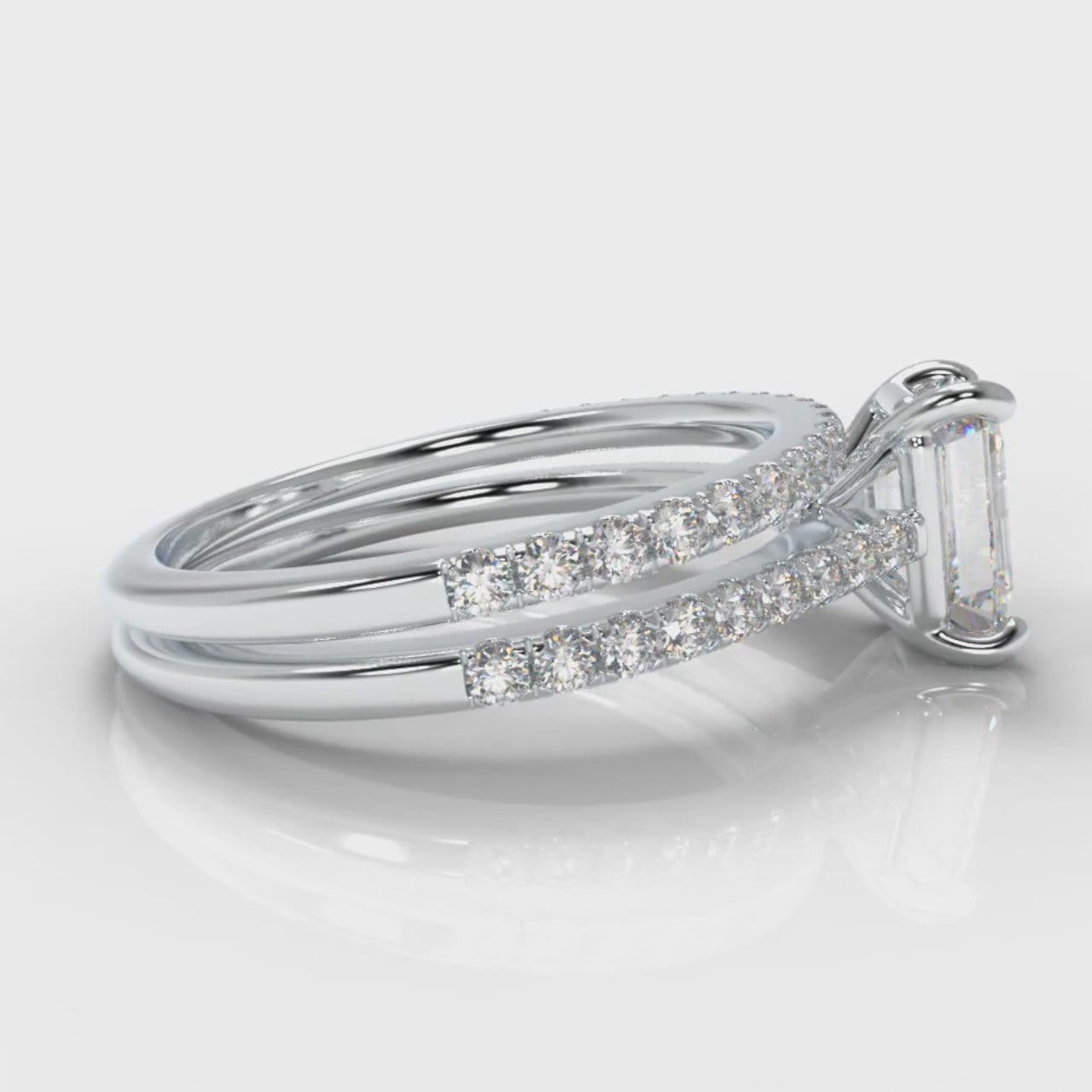 Petite Micropavé Emerald Cut Diamond Bridal Set