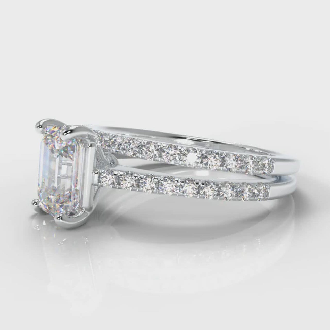 Petite Micropavé Emerald Cut Diamond Bridal Set