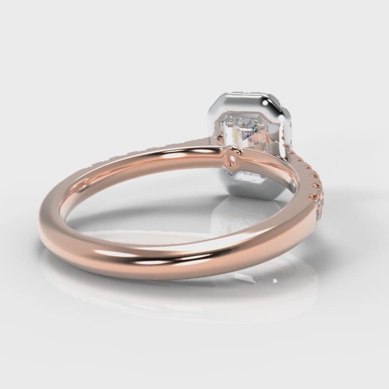 Micropavé Emerald Cut Diamond Halo Engagement Ring - Two Tone Rose Gold