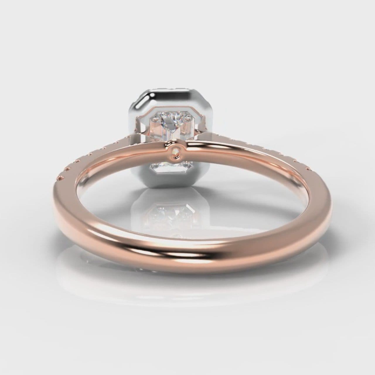 Micropavé Emerald Cut Diamond Halo Engagement Ring - Two Tone Rose Gold