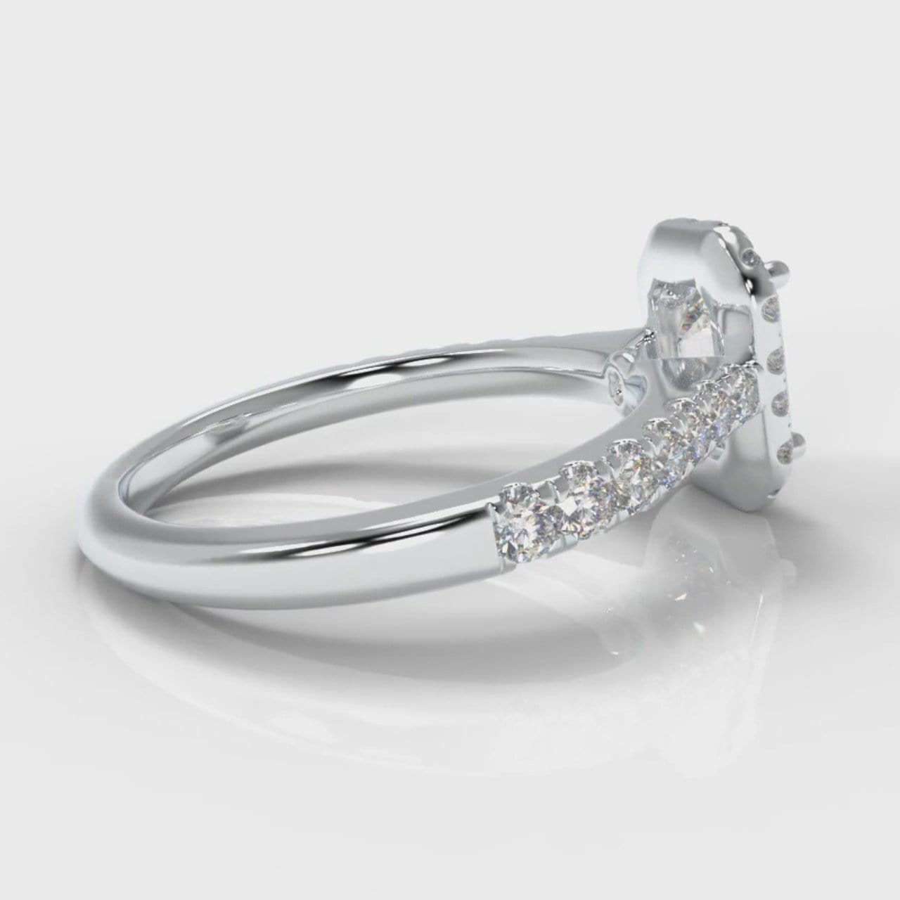 Micropavé Emerald Cut Diamond Halo Engagement Ring