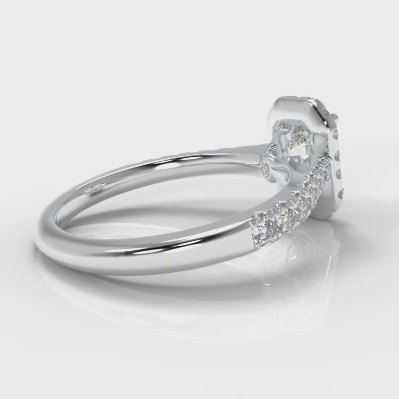 Micropavé Emerald Cut Diamond Halo Engagement Ring