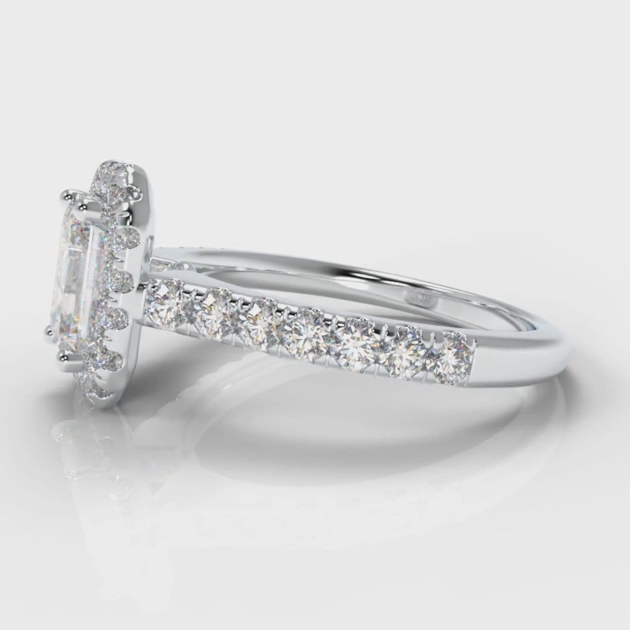 Micropavé Emerald Cut Diamond Halo Engagement Ring