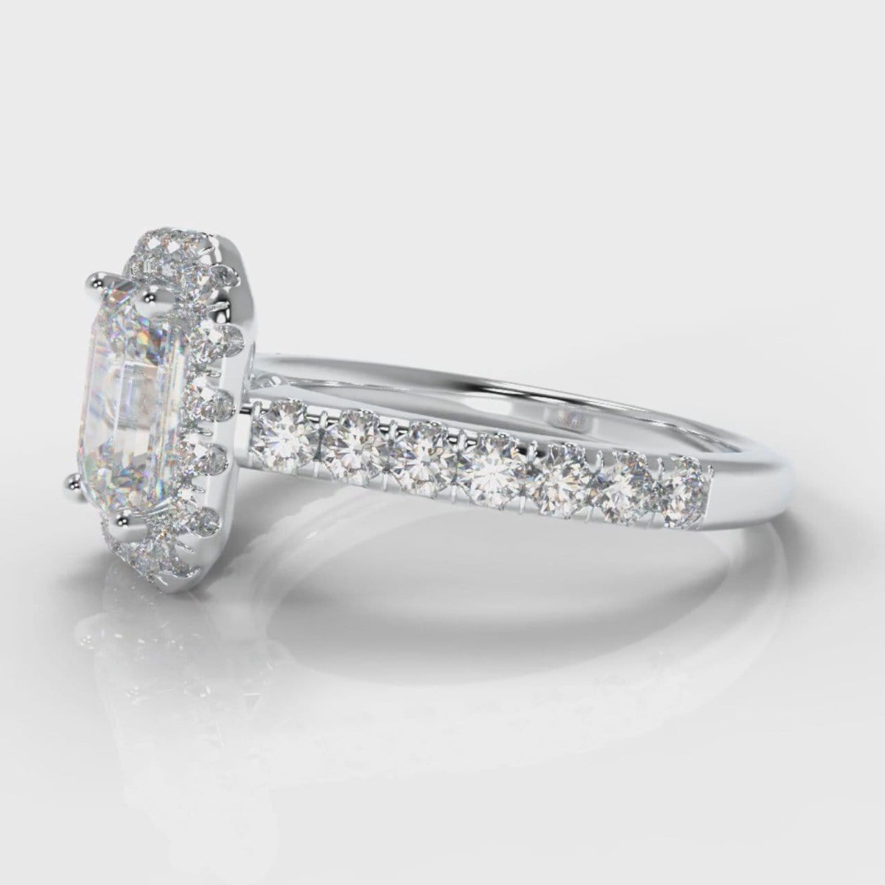 Micropavé Emerald Cut Diamond Halo Engagement Ring