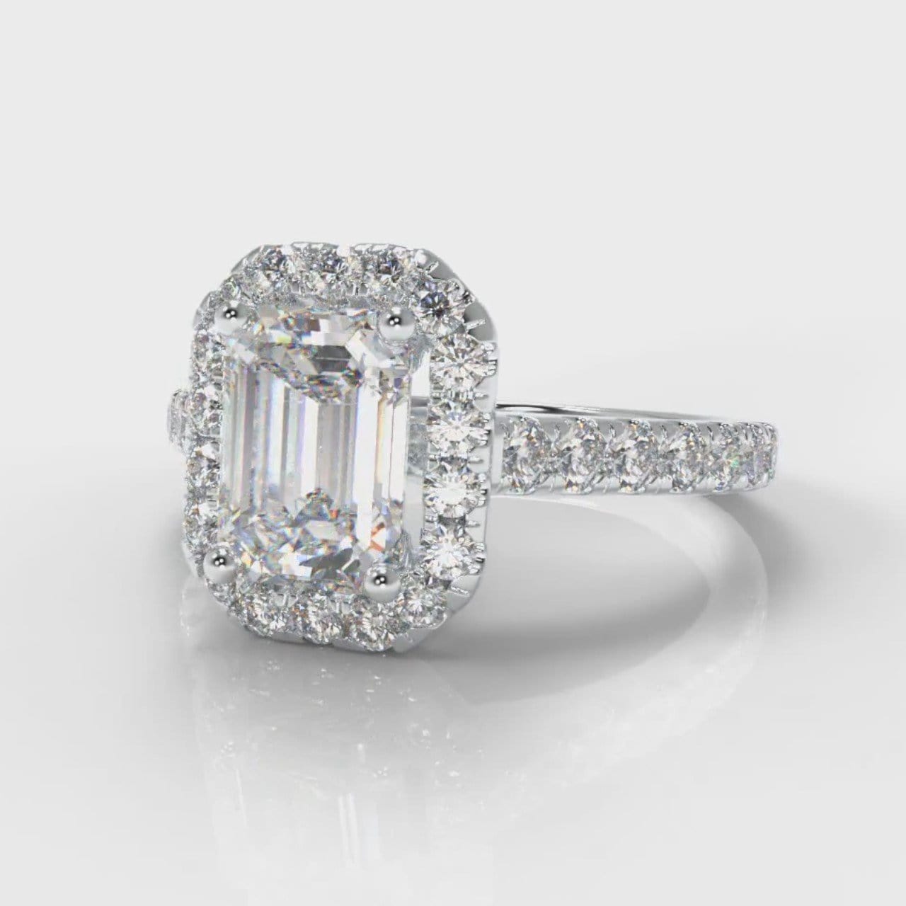 Micropavé Emerald Cut Diamond Halo Engagement Ring