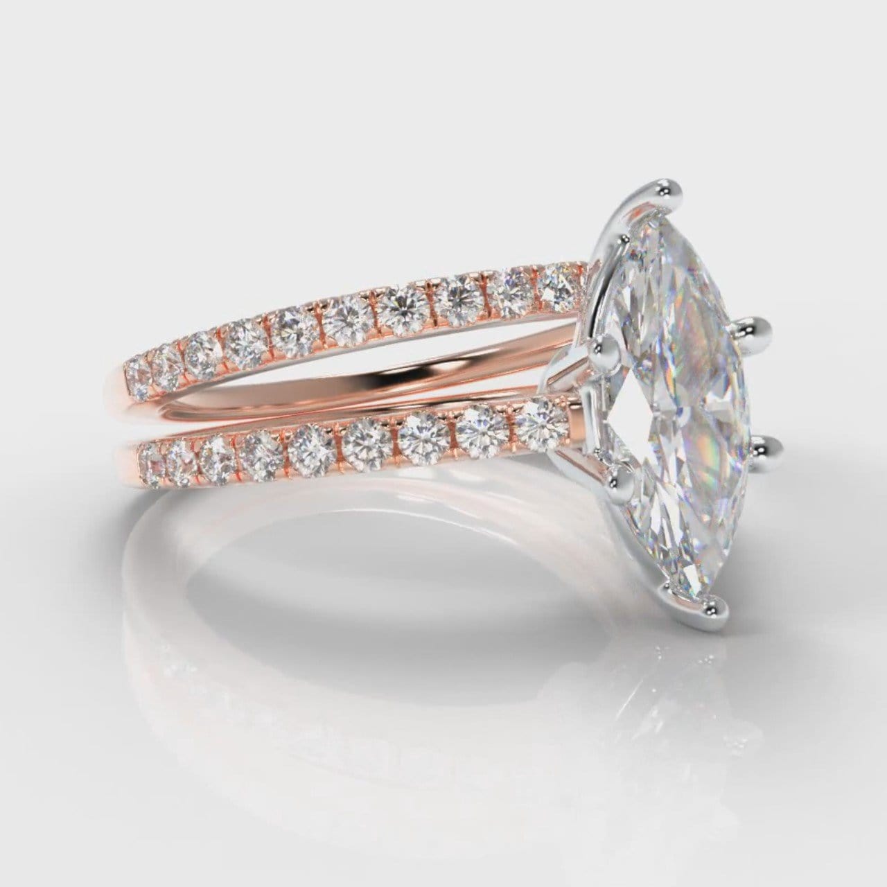 Star Petite Micropavé Marquise Diamond Bridal Set - Rose Gold