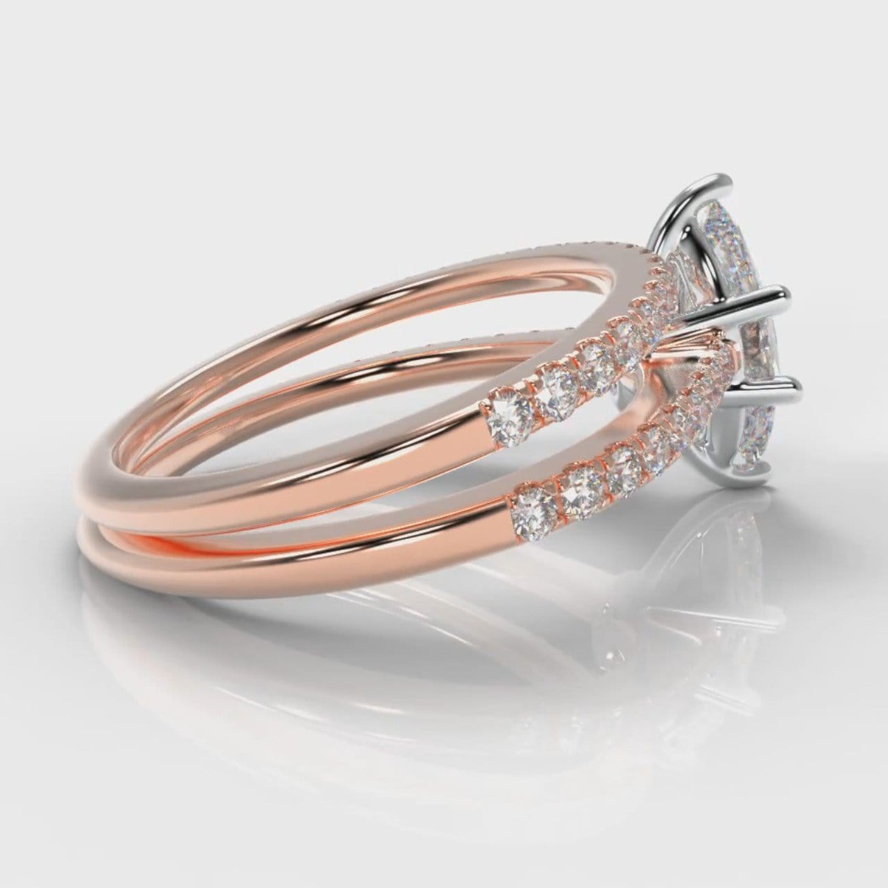 Star Petite Micropavé Marquise Diamond Bridal Set - Rose Gold