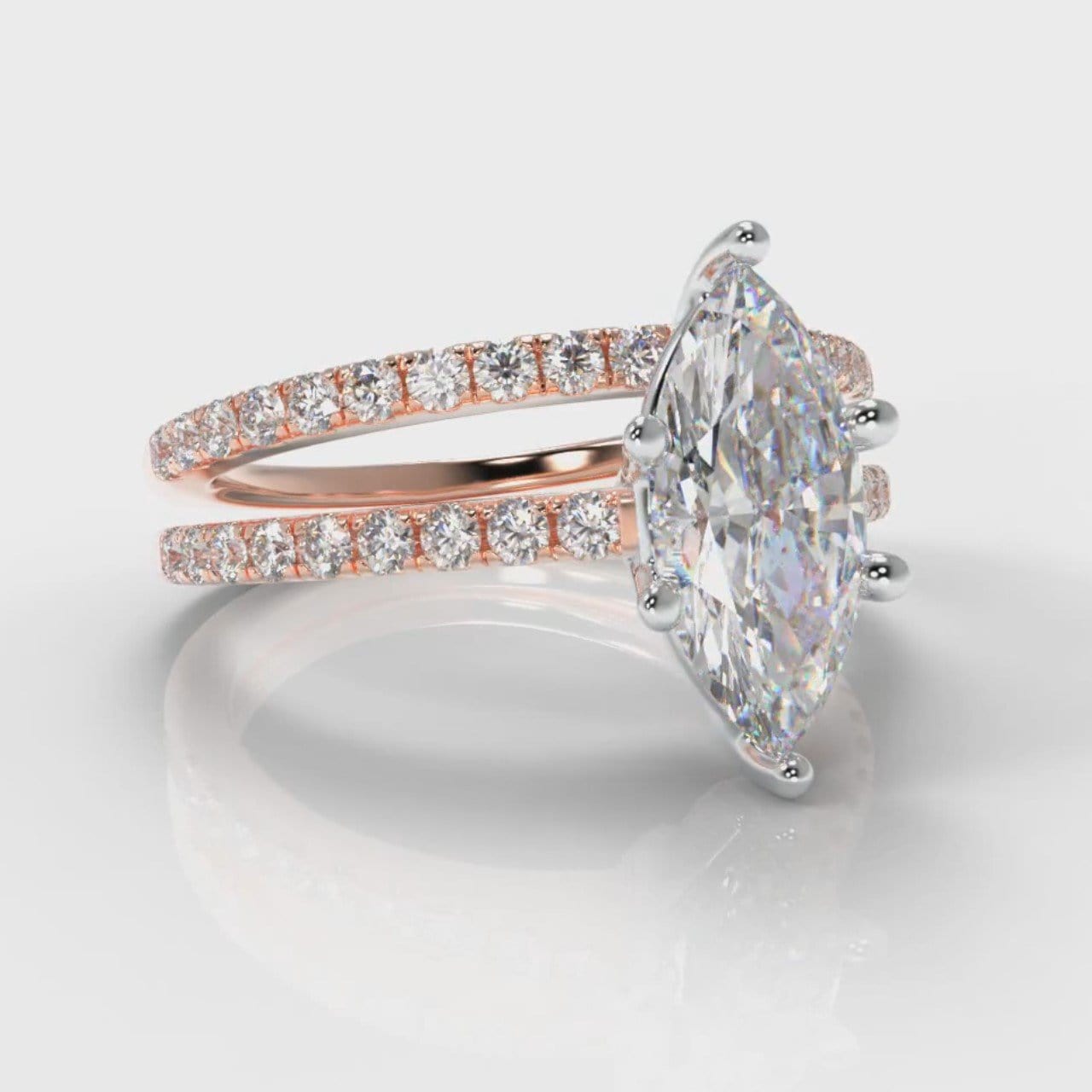 Star Petite Micropavé Marquise Diamond Bridal Set - Rose Gold