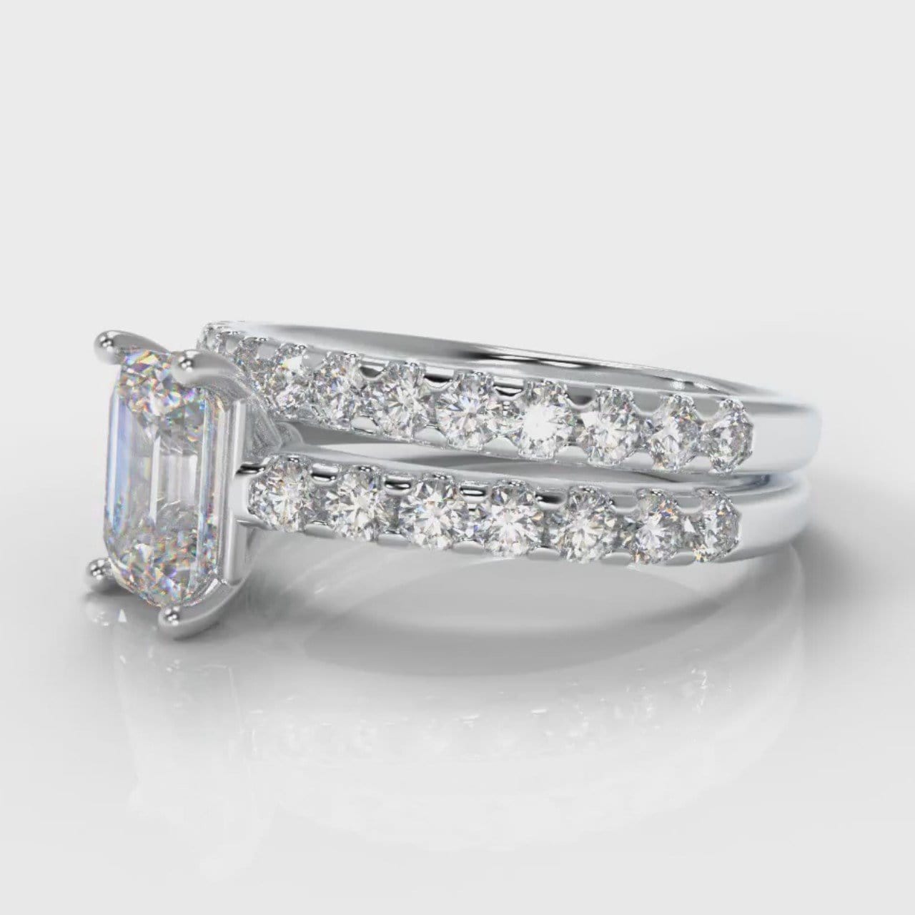 Carrée Micropavé Emerald Cut Diamond Bridal Set