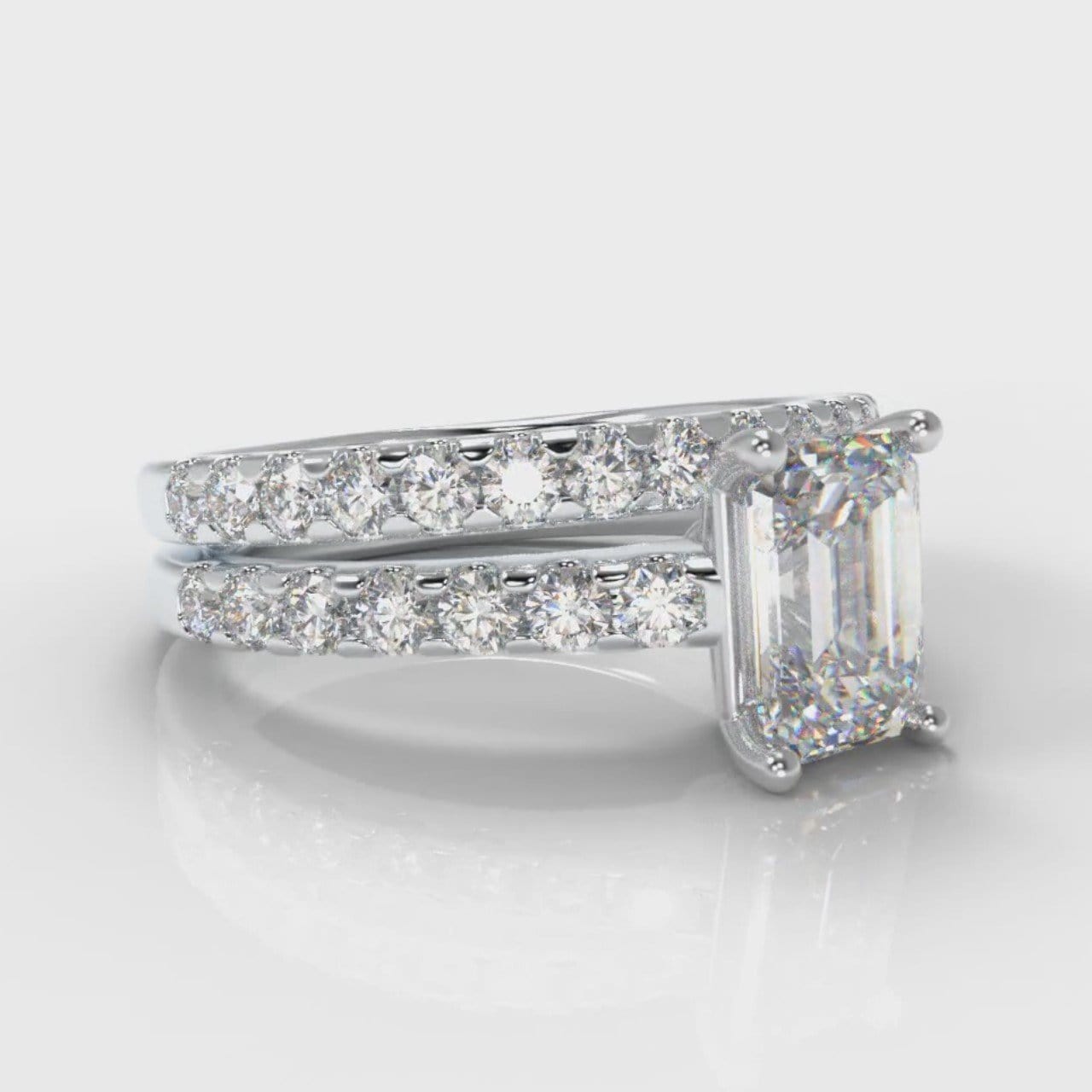 Carrée Micropavé Emerald Cut Diamond Bridal Set