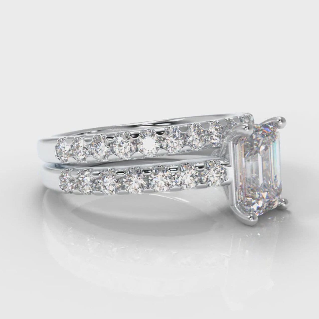 Carrée Micropavé Emerald Cut Diamond Bridal Set