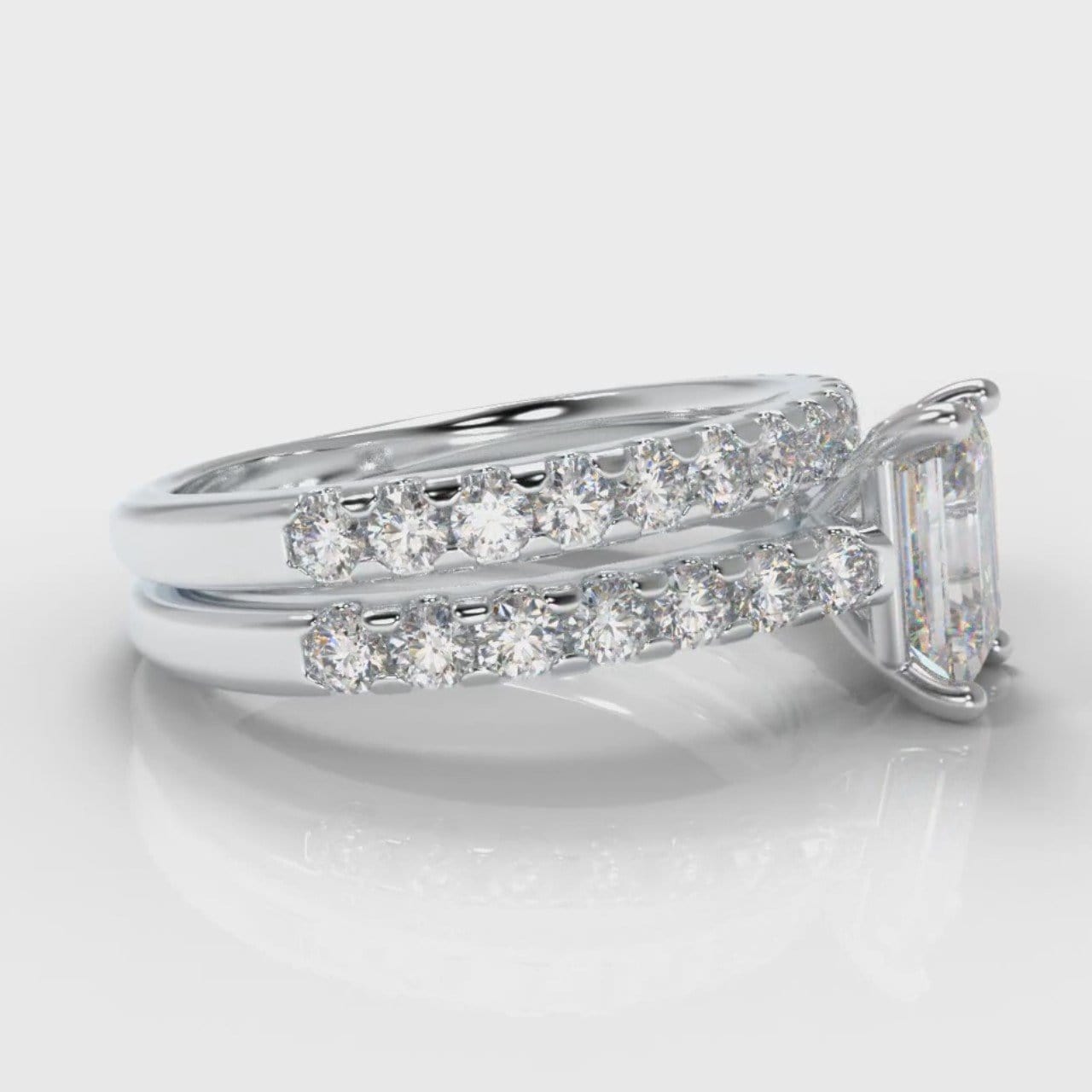 Carrée Micropavé Emerald Cut Diamond Bridal Set