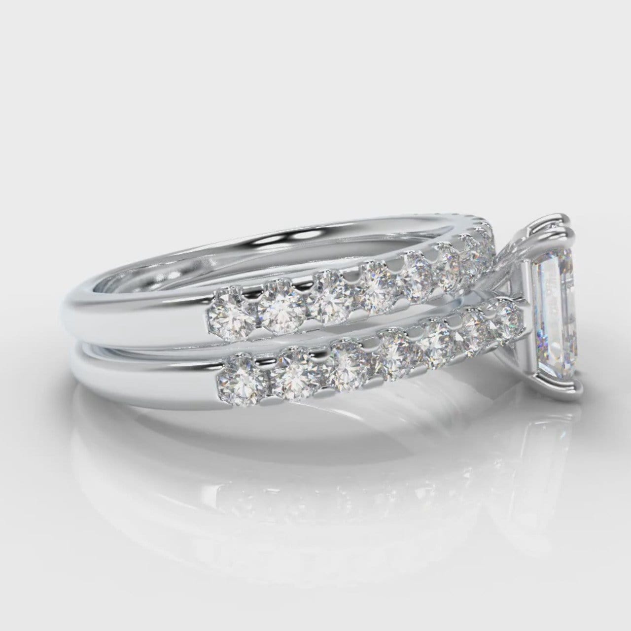 Carrée Micropavé Emerald Cut Diamond Bridal Set