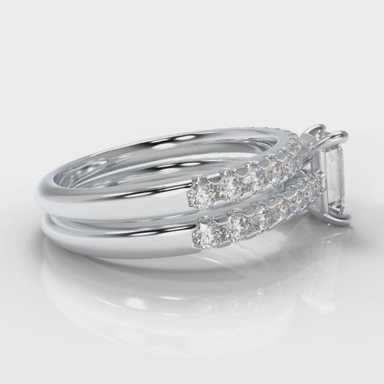 Carrée Micropavé Emerald Cut Diamond Bridal Set