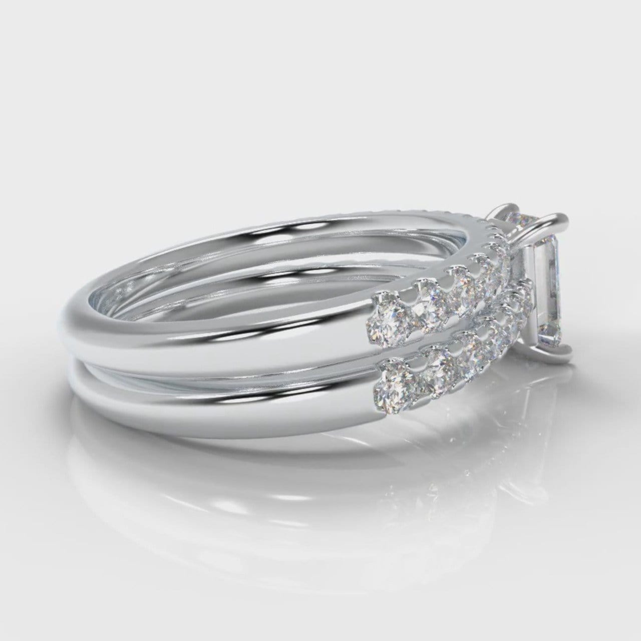 Carrée Micropavé Emerald Cut Diamond Bridal Set