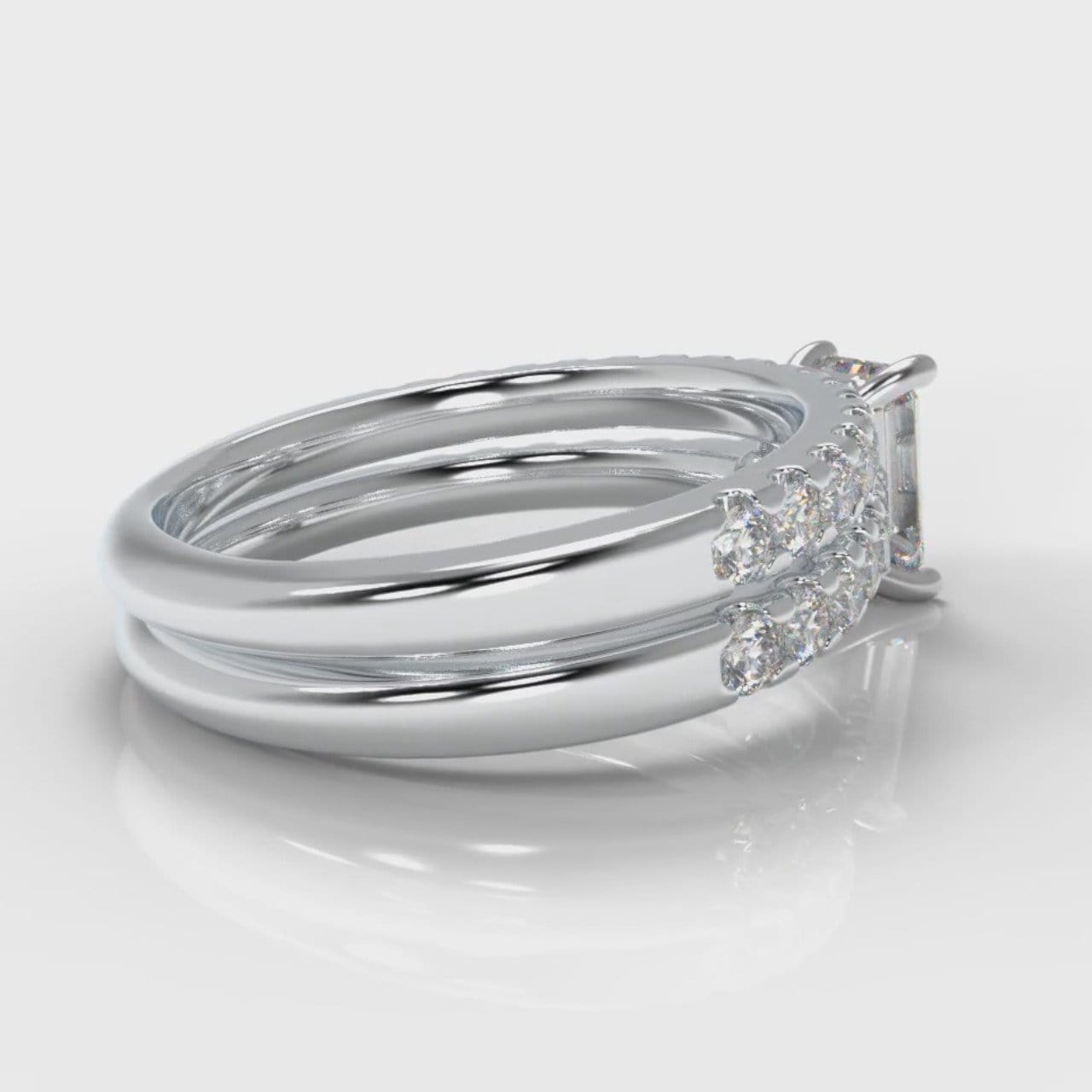 Carrée Micropavé Emerald Cut Diamond Bridal Set