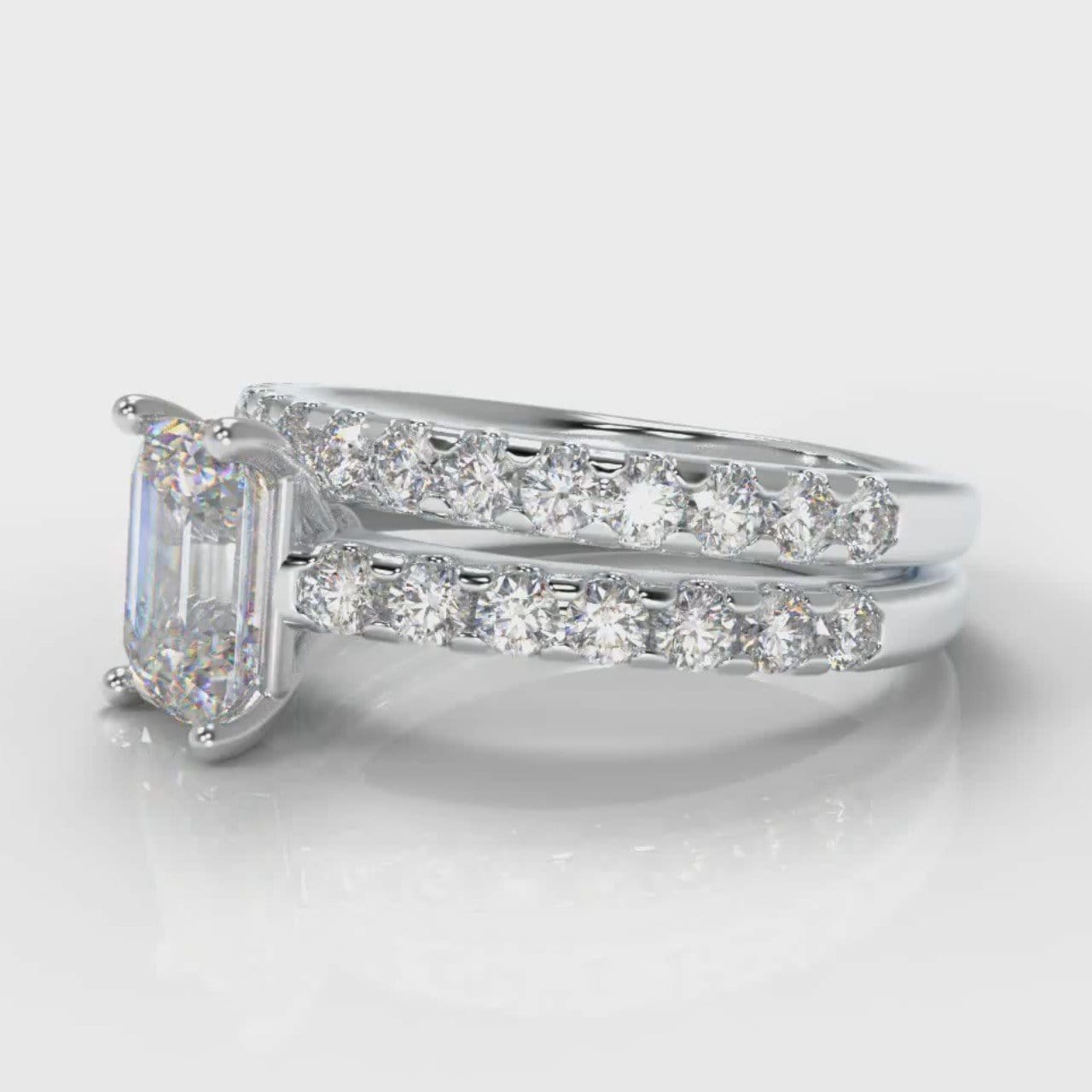 Carrée Micropavé Emerald Cut Diamond Bridal Set
