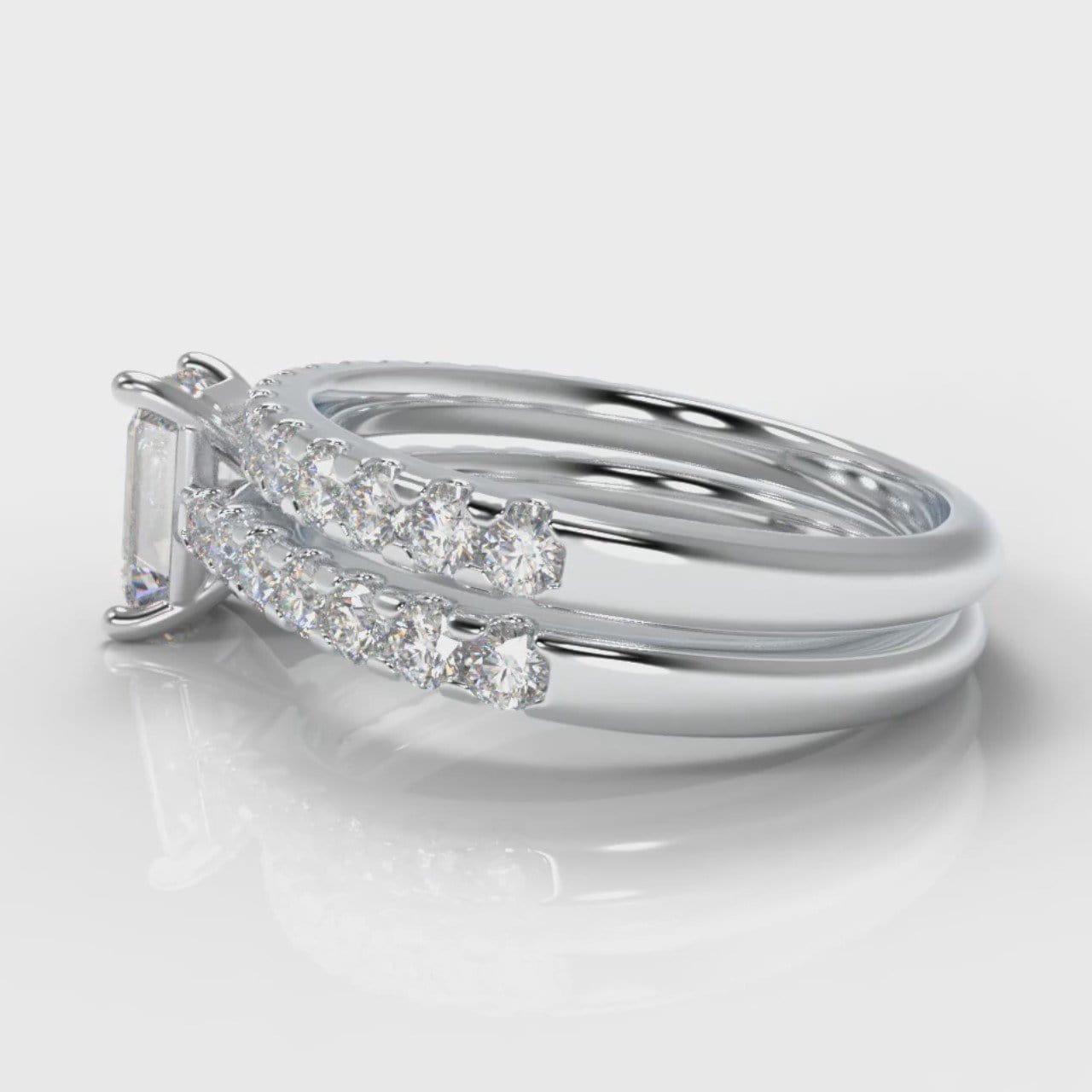 Carrée Micropavé Emerald Cut Diamond Bridal Set