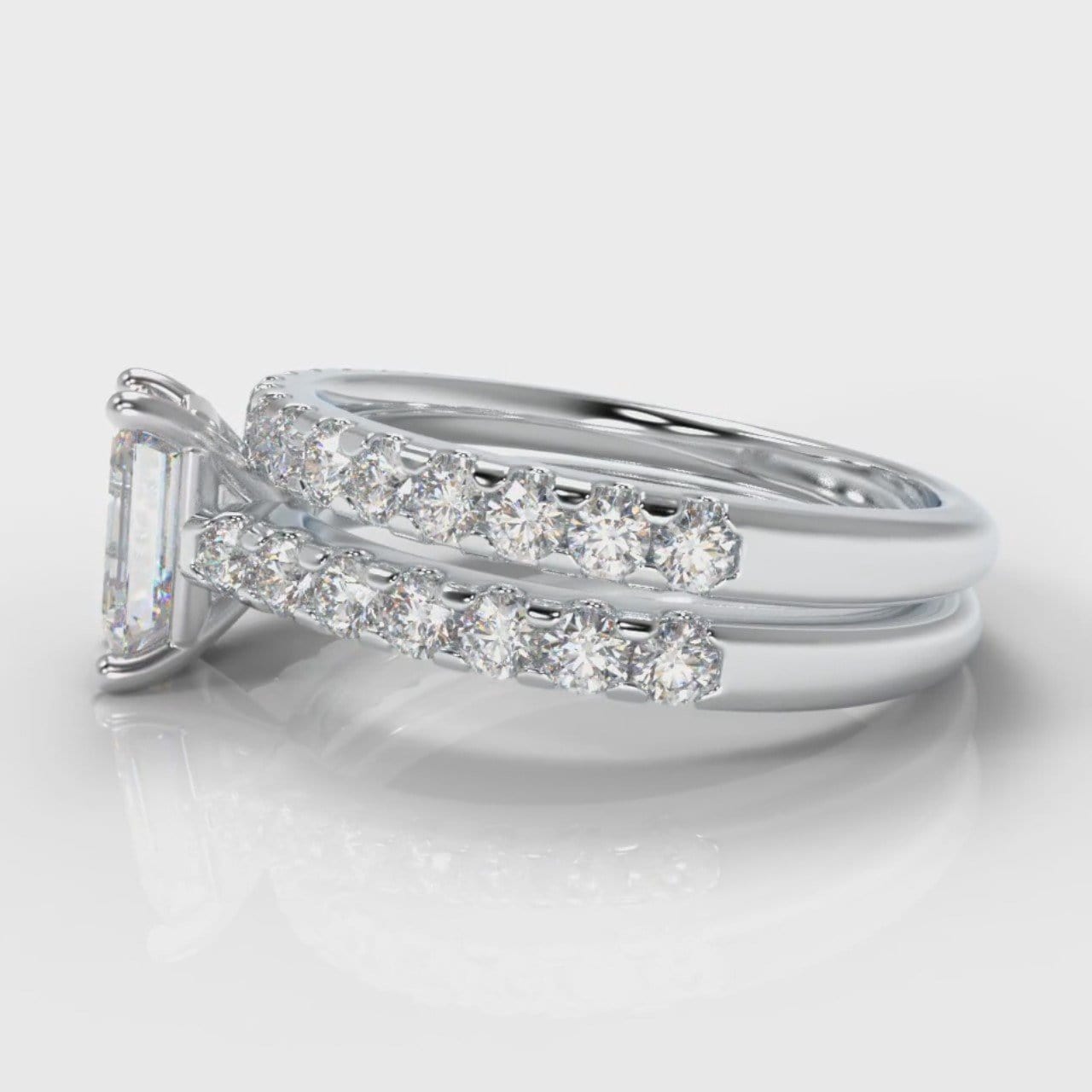 Carrée Micropavé Emerald Cut Diamond Bridal Set