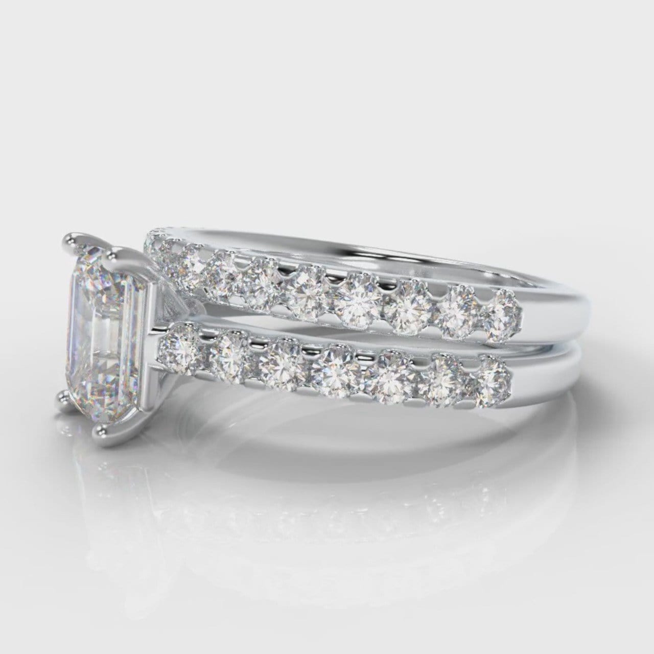 Carrée Micropavé Emerald Cut Diamond Bridal Set