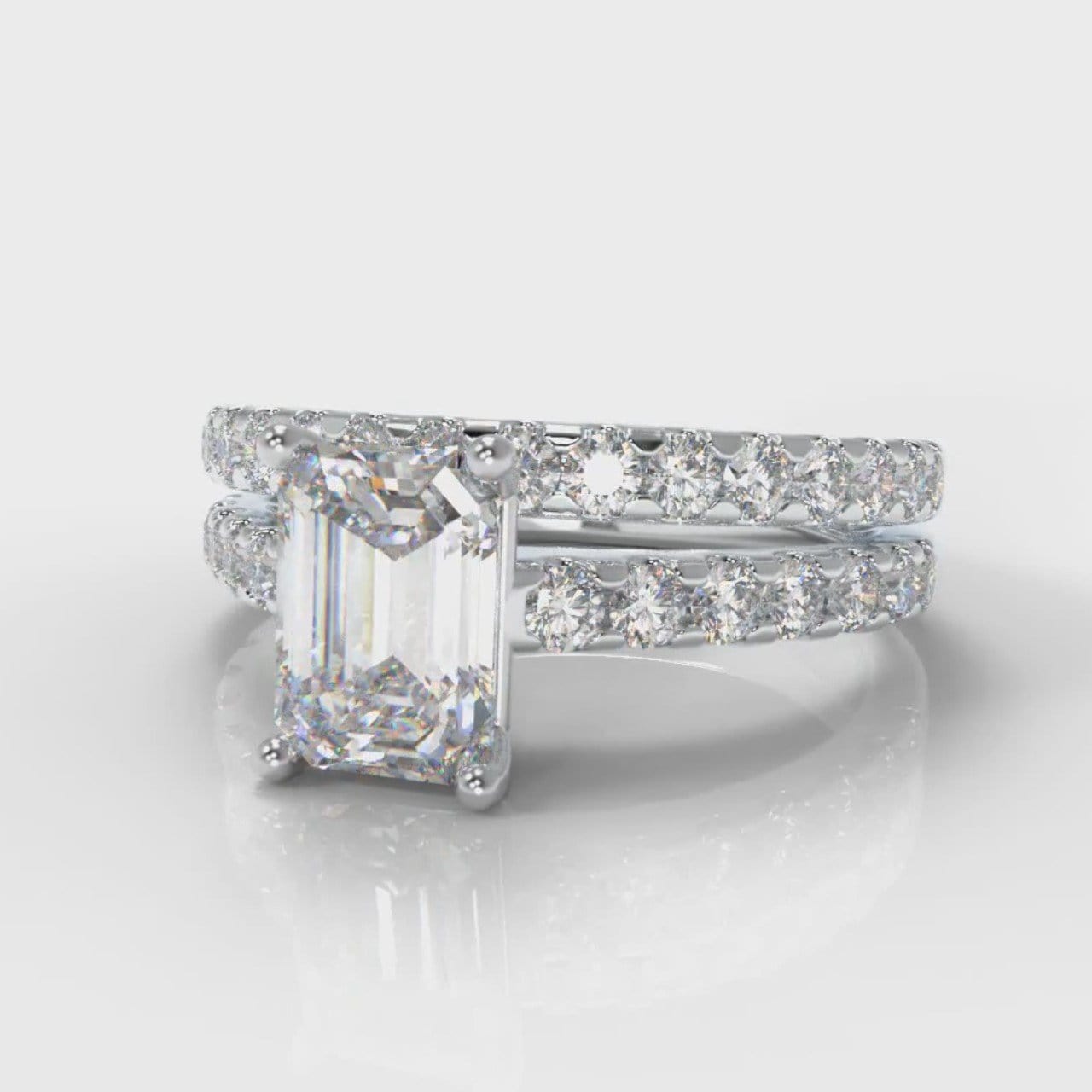 Carrée Micropavé Emerald Cut Diamond Bridal Set