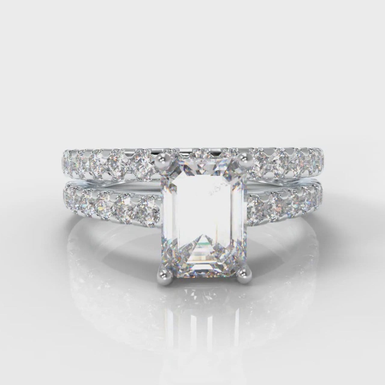 Carrée Micropavé Emerald Cut Diamond Bridal Set