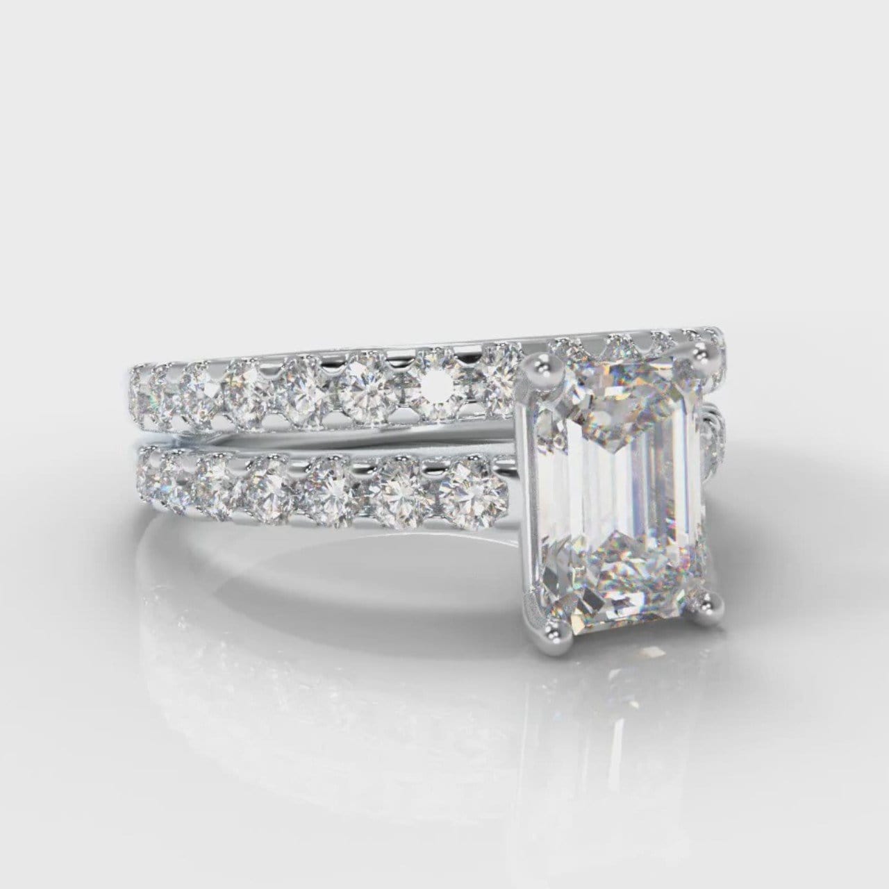 Carrée Micropavé Emerald Cut Diamond Bridal Set