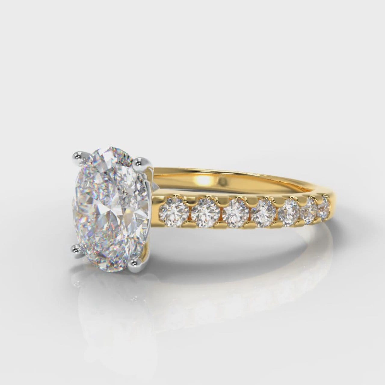 Carrée Micropavé Oval Diamond Engagement Ring - Yellow Gold