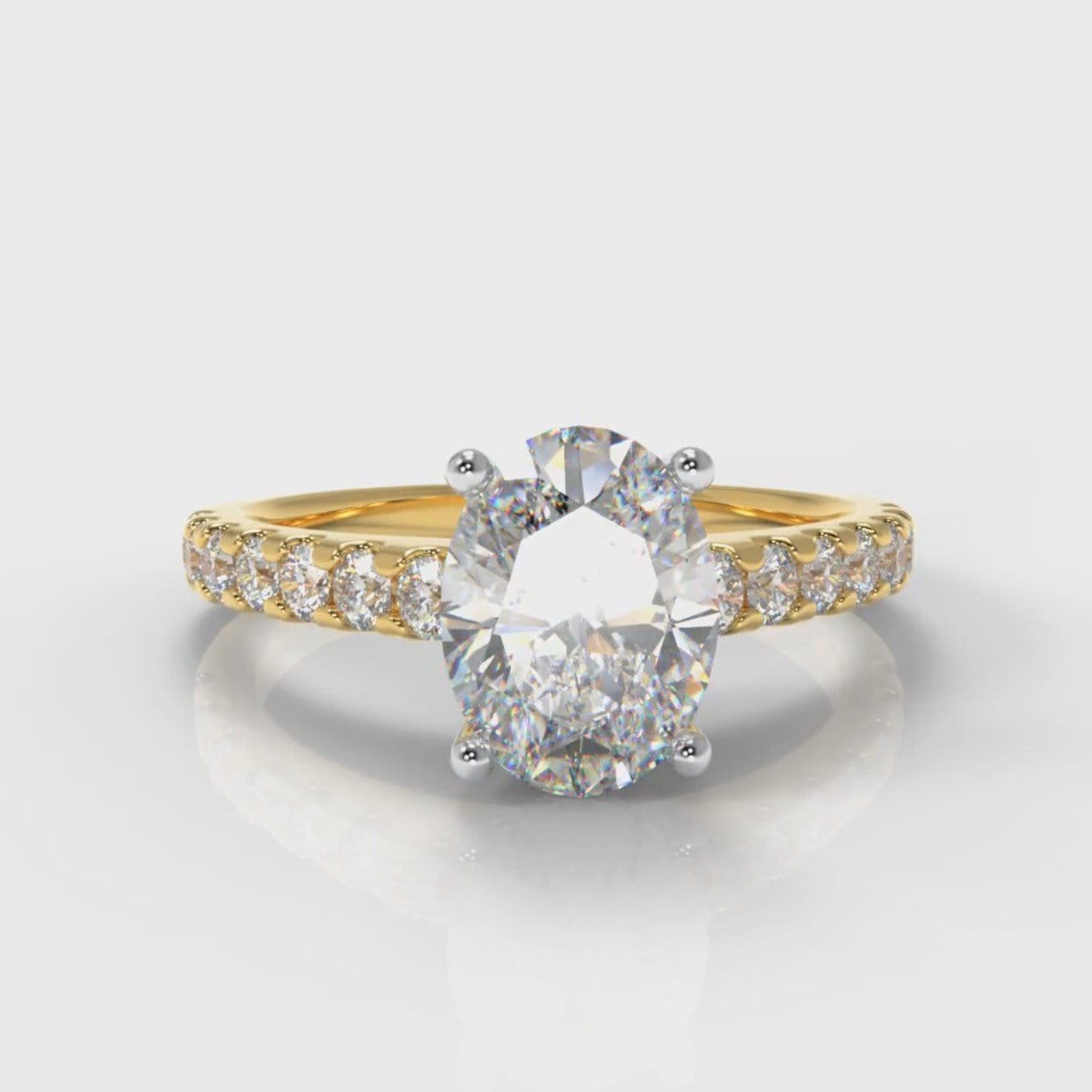 Carrée Micropavé Oval Diamond Engagement Ring - Yellow Gold