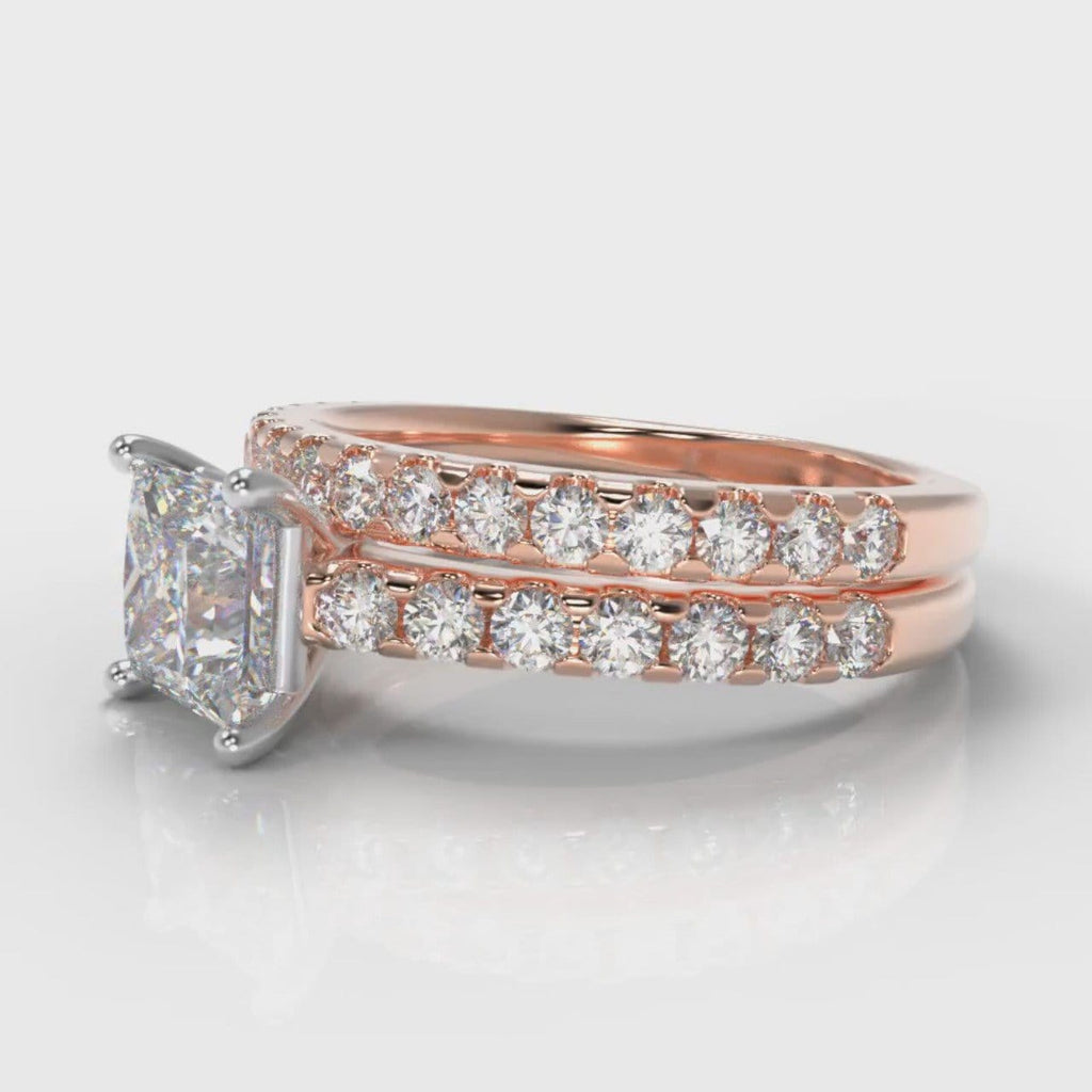 Carrée Micropavé Princess Cut Diamond Bridal Set - Rose Gold