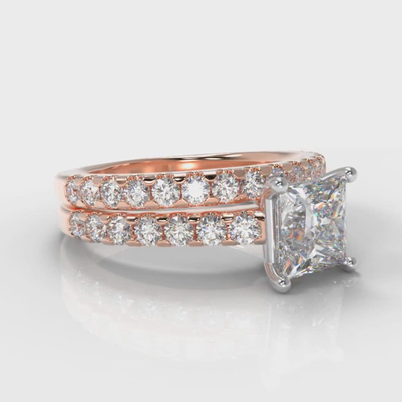 Carrée Micropavé Princess Cut Diamond Bridal Set - Rose Gold