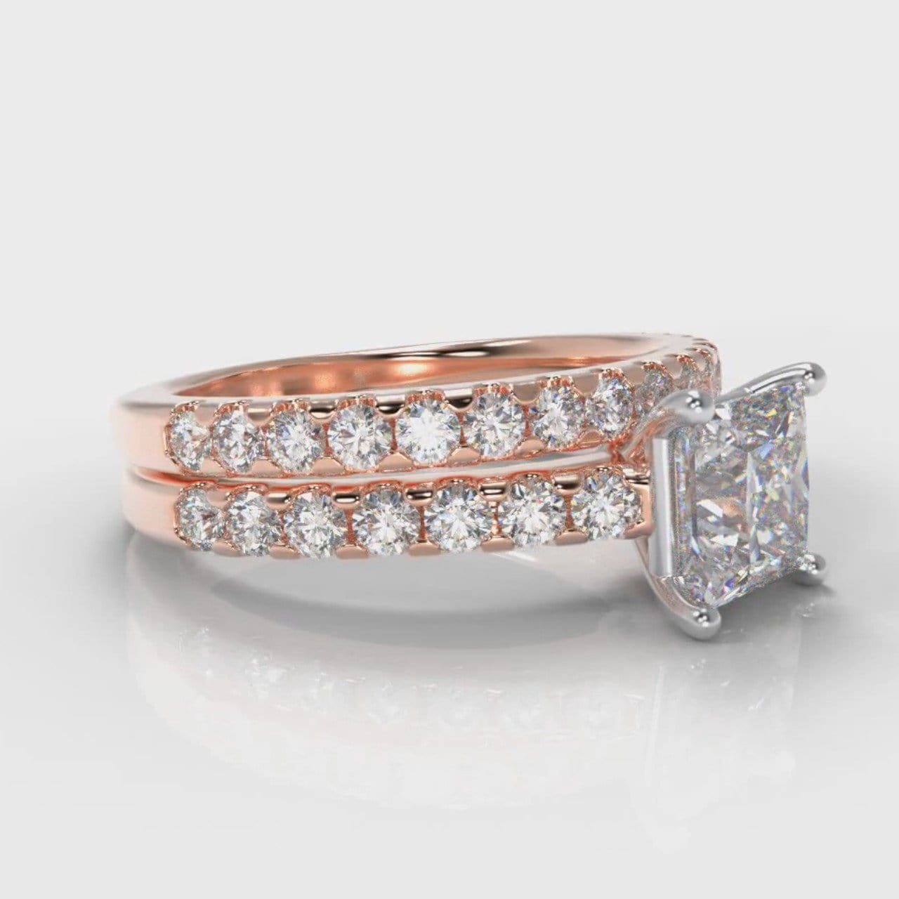 Carrée Micropavé Princess Cut Diamond Bridal Set - Rose Gold